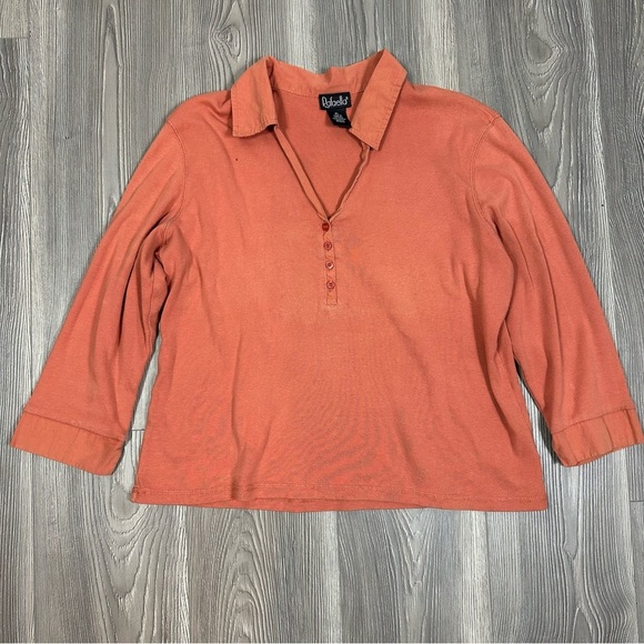 Rafaella Rust Orange 3/4 Sleeve Collared Henley Top - XL - Picture 1 of 8